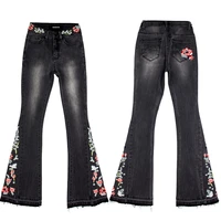 dsqbrand autumn womens bell bottom trousers stretch heavy embroidery flower jeans black trousers womens fashion high quality