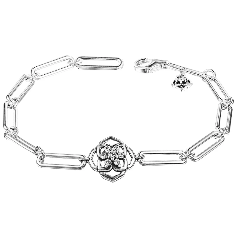 

2021 925 Sterling Silver Rose Petals Link Bracelets For Women Fit Charms Beads DIY Monther's Day Gift To Mom