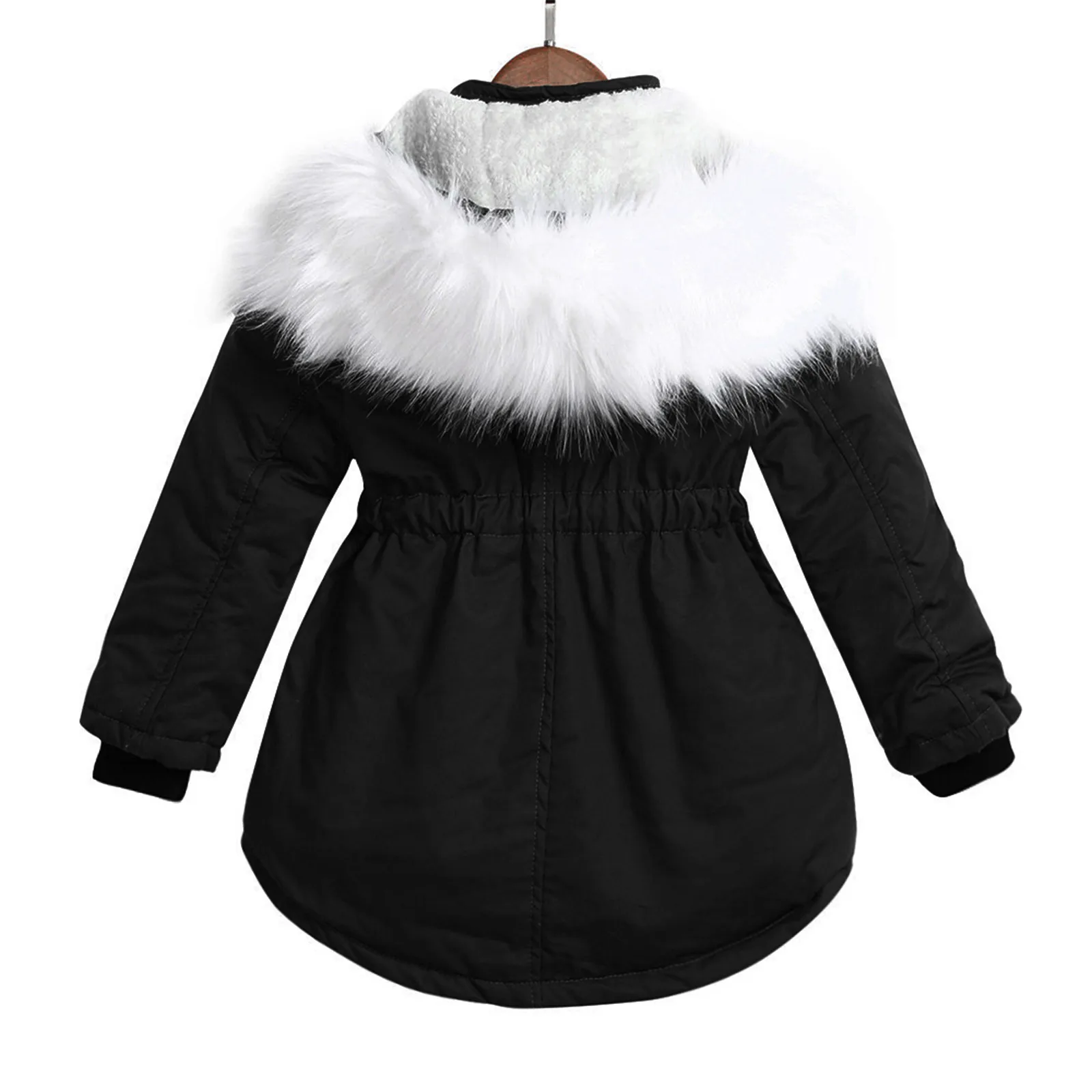 

Baby Girl Fur' Hooded Tops Jacket Padded Coat Kids Long Thick Warm Jacket Parkas Big fur collar Drawstring waistband Bowknot