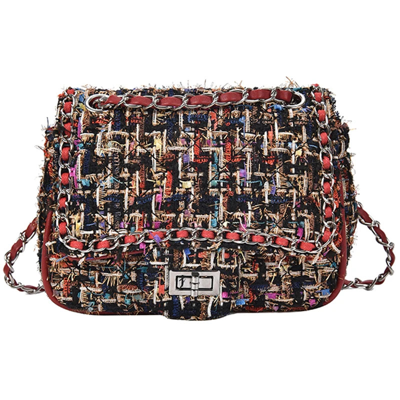 

New Women Wool Single Shoulder Crossbody Bag All-match 2019 Designer Lattice Chain Small Square Package Ins Style Messenger Bag