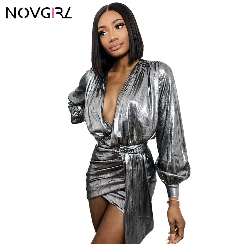 Сексуальное облегающее платье Novgirl с глубоким V-образным вырезом и поясом женское