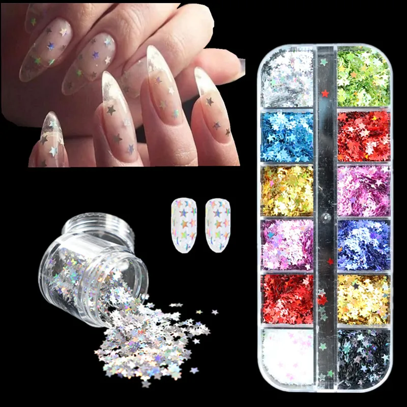 1 пакет из 9 цветов Лазерная мигающая пятиконечная звезда Блестки для ногтей