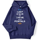 Мужская толстовка с надписью Keep Calm and Think, Повседневная Свободная Толстовка с круглым вырезом и карманами, Harajuku