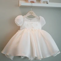 white tulle beads baby girl dresses for kids girl wedding pageant party short sleeve newborn evening first communion costume