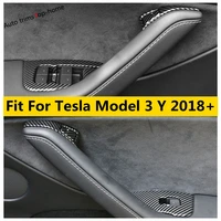 car door lock switch armrest window lift handle button frame cover trim carbon fiber accessories for tesla model 3 y 2018 2022