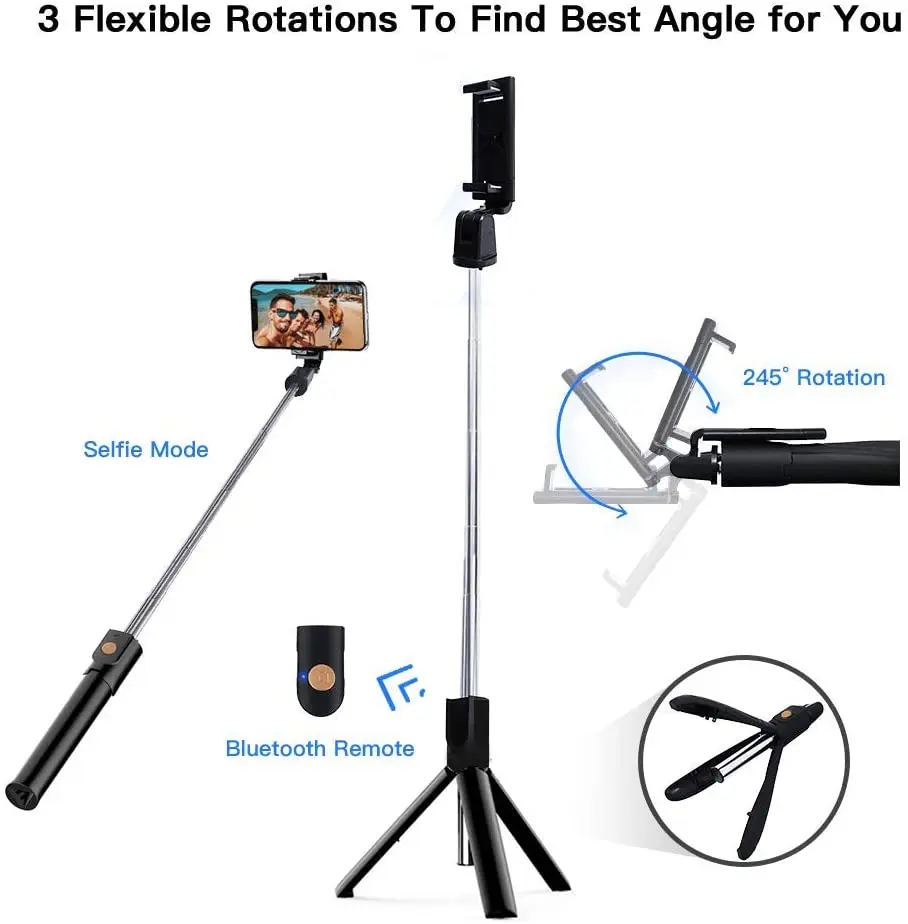 Wireless Bluetooth Selfie Stick Tripod Foldable Bracket for Xiaomi Redmi Huawei iPhone 12 Samsung Smartphone Android ios Holder