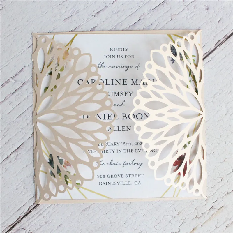 Элегантные свадебные приглашения Цветочные серые лазерная резка полые конверты