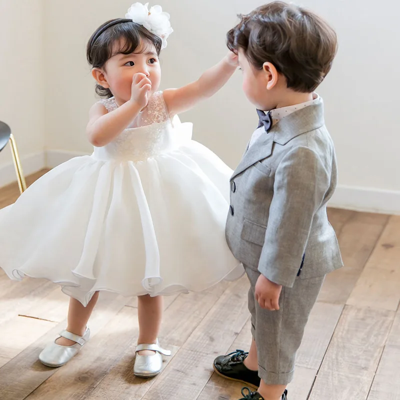 Cute Girl Flower Dress Wedding White Tulle Baby Christening Gown For Party 1 Year Birthday Baptism | Детская одежда и обувь