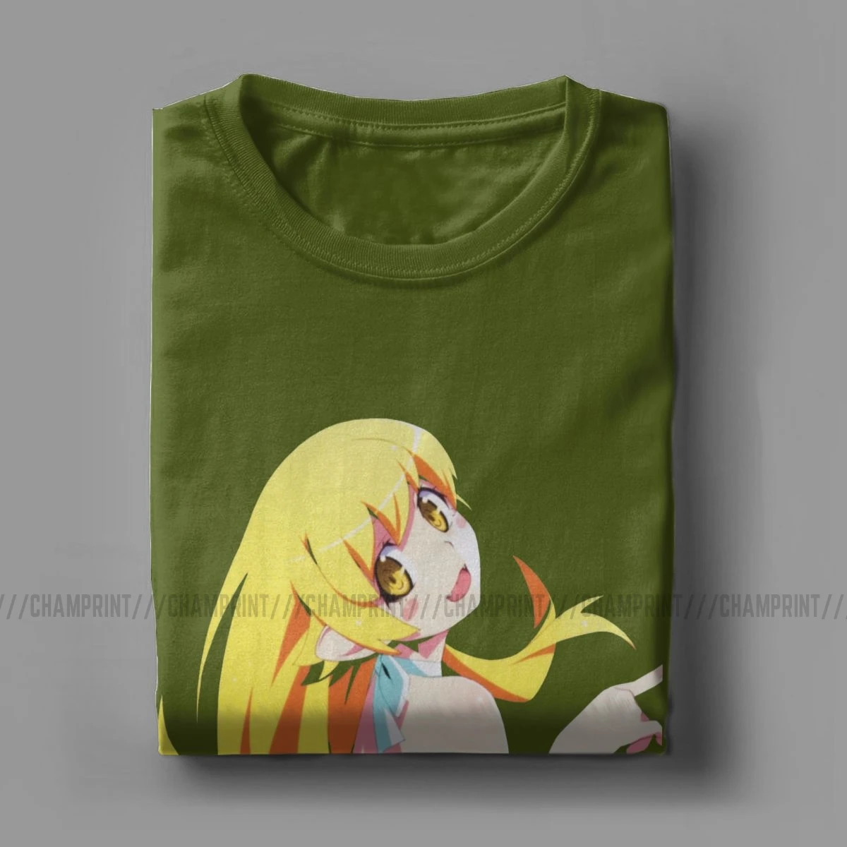 Винтажная мужская футболка Oshino Shinobu с круглым вырезом хлопковая Bakemonogatari японское