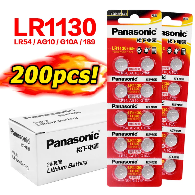 

200 шт./лот 100% оригинальный Panasonic 1,5 V AG10 LR1130 Щелочная Кнопочная батарея AG10 389 LR54 SR54 SR1130W 189 LR1130