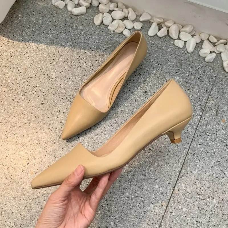 

ALLBITEFO comfortable soft genuine leather high heels fashion leisure street high heel shoes women pumps simple basic shoes