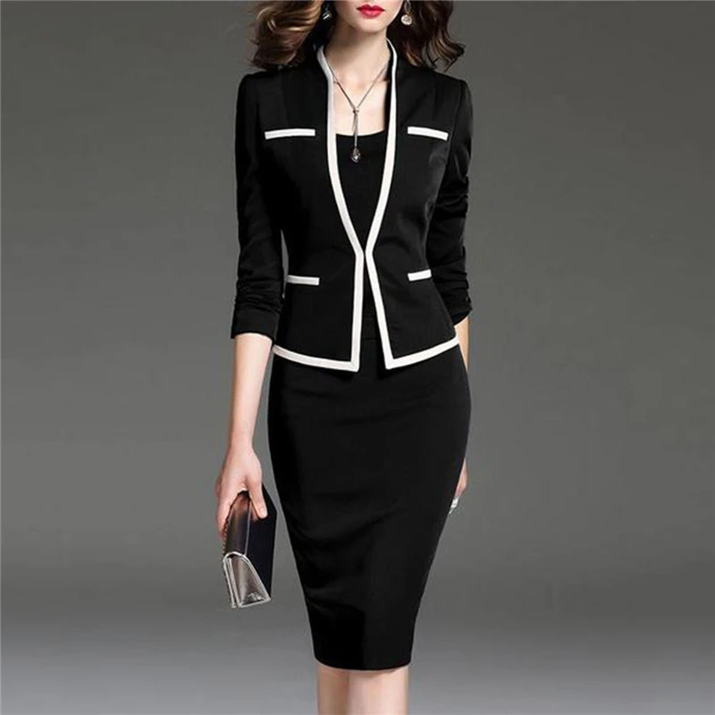 

2020 Europe Lapel Slim Hip Set Autumn Winter New Women Professional Suit Listing Simple Slim Suit A9