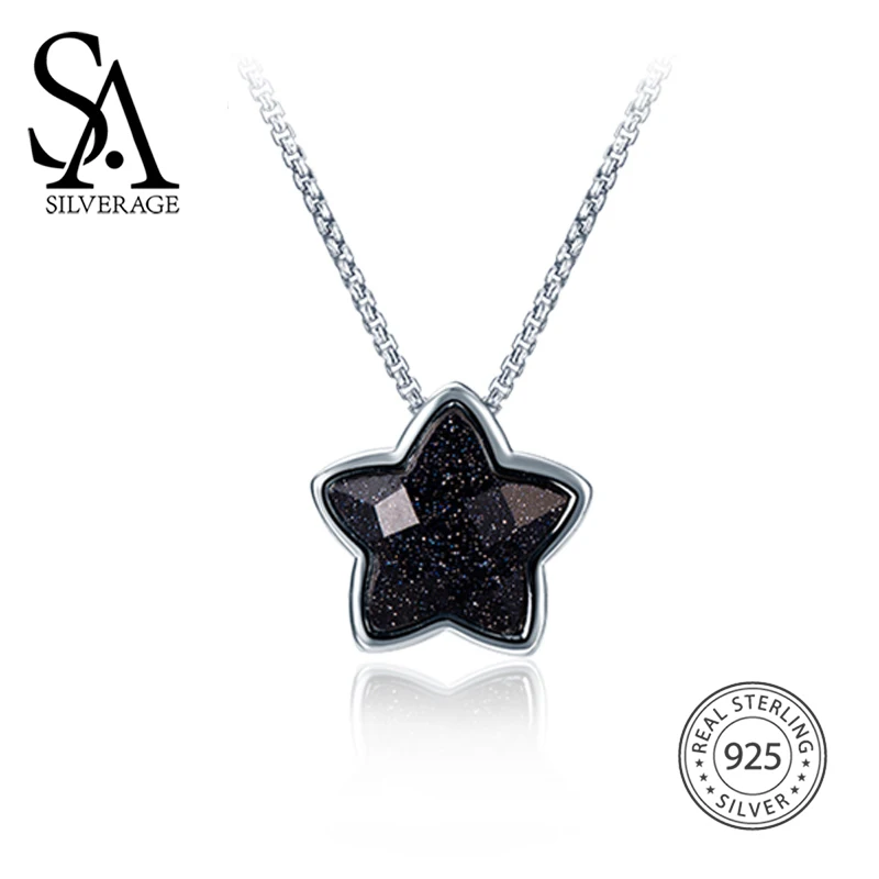 Star Necklace SA SILVERAGE, Винтажные серьги из стерлингового серебра 925 пробы, женские серьги-гвоздики из серебра 925 пробы, для женщин, ювелирные украшения черного цвета - Цвет камня: Star Necklace
