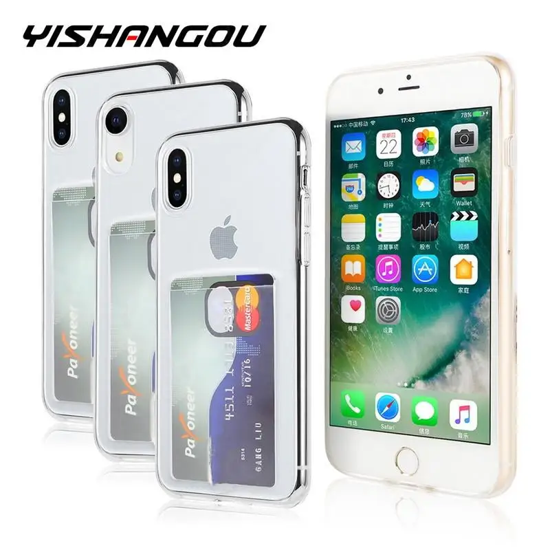 

YISHANGOU Credit Card Holder Transparent Case For iPhone 11 12 13 Pro Max 7 8 Soft TPU Cover For iPhone 6 6S Plus X XR XS Max