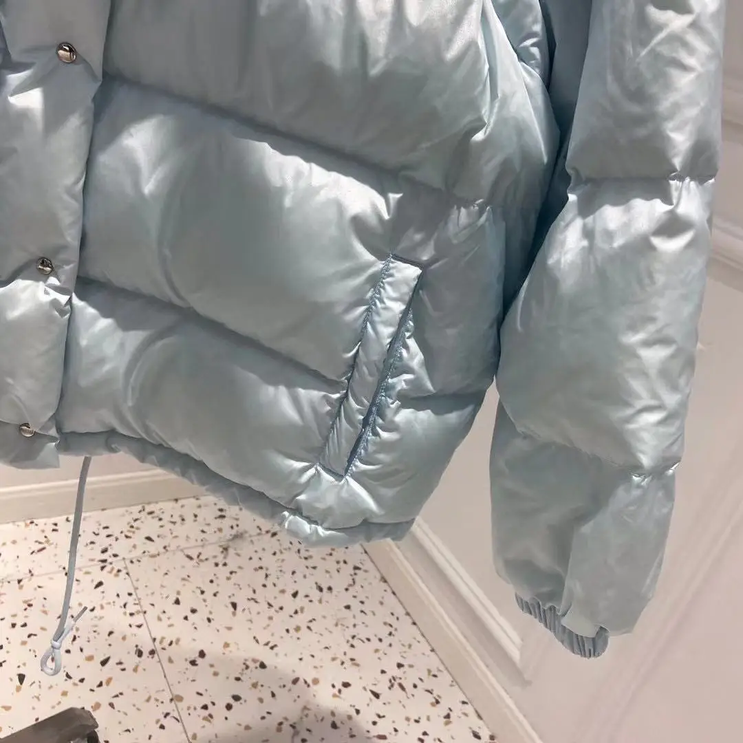 Зимняя женская дизайнерская куртка-пуховик с гусиным пухом со стоячим