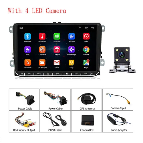 Camecho " Android 9,0 2din автомобильный Радио gps навигатор плеер для VW SKODA GOLF Golf 6 POLO PASSAT B5 B6 сиденье Jetta авто радио - Цвет: With 4 LED Camwera