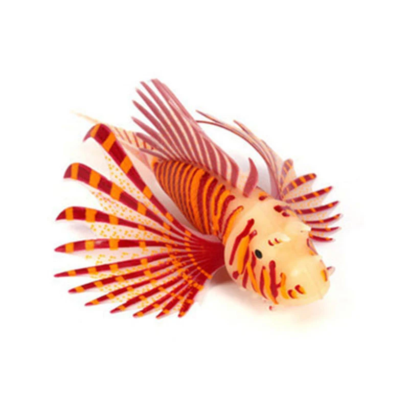 

New Aquarium Artificial Luminous Lion fish Fish Tank Landscape Silicone Fake Fish Floating Glow In Dark Ornament Home Decoration