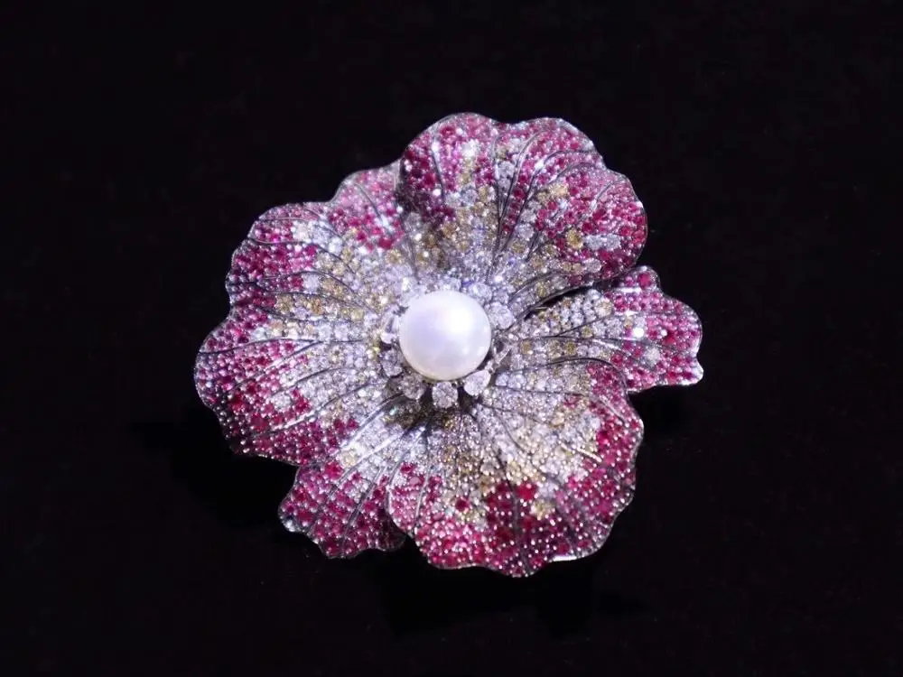 

50 мм натуральный пресноводный жемчуг 925 серебро с фианит цветок, брошь на шпильке, для вокруг шеи отличное женское ожерелье ювелирные издели...