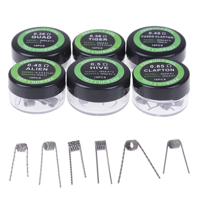 

10pcs/box Twisted Fused Hive Clapton Coils Premade Wrap Alien Mix Twisted Quad Tiger Heating Resistance Rda Coil Tool Parts