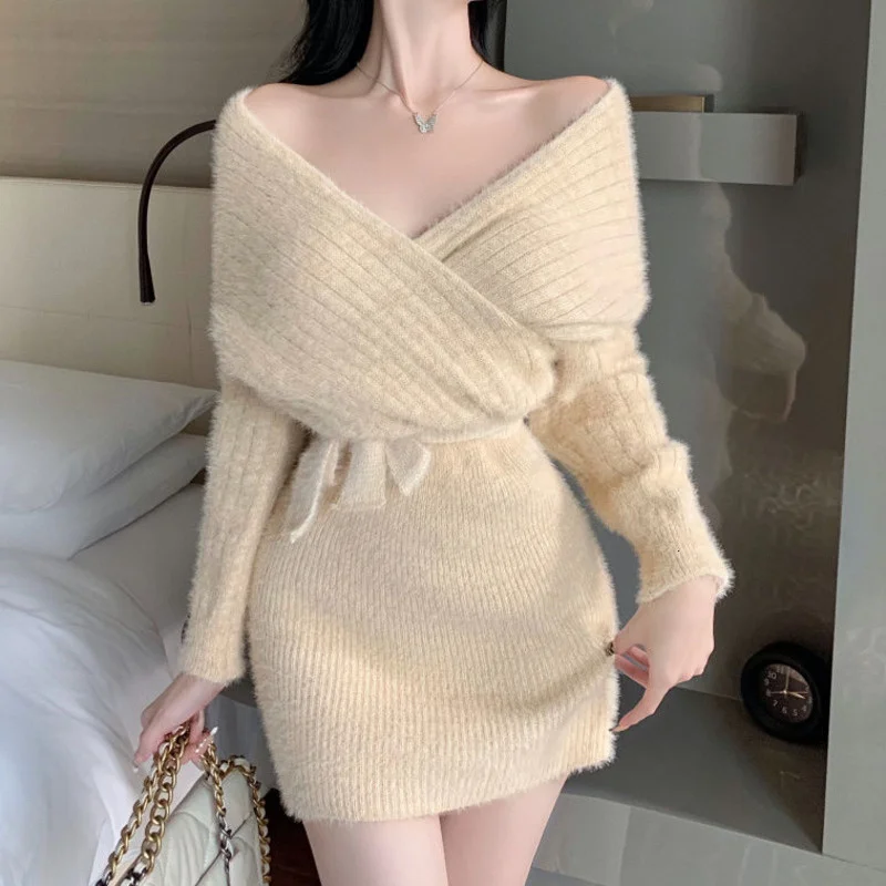 

Autumn winter sweatshirt ladies vintage bodycon dress casual fashion robe femme pull shirt mujer