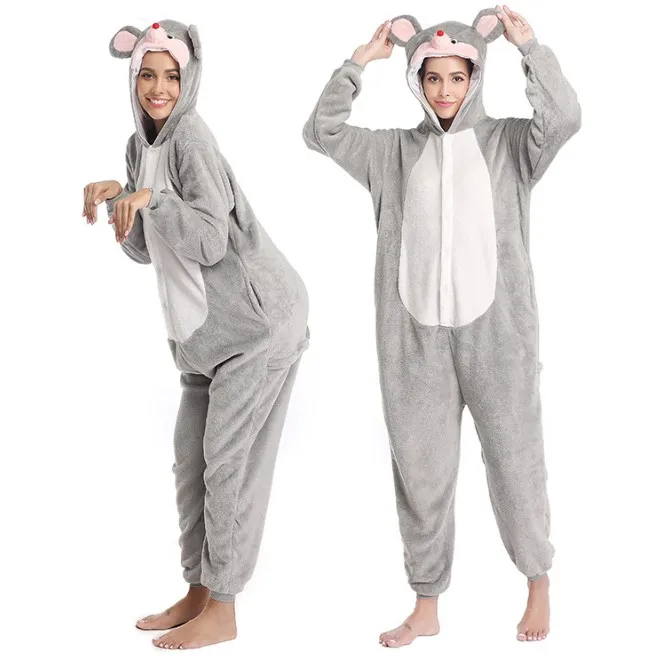 Фланелевая Новинка Кигуруми для взрослых серая мышь Розовый нос мультфильм