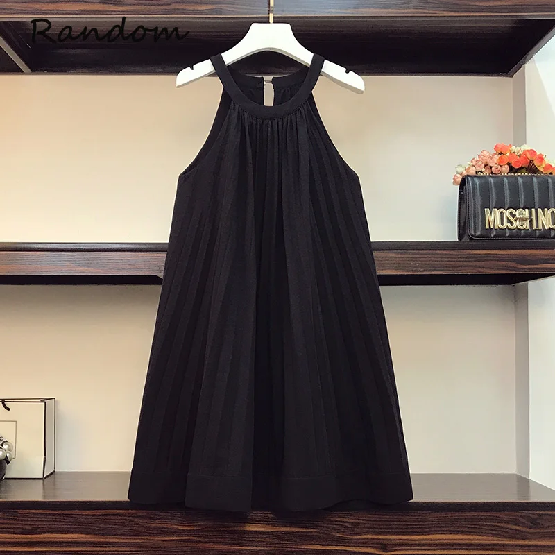 

Женское плиссированное платье с лямкой на шее, элегантное черное платье без рукавов, милое пляжное платье для отпуска, одежда больших разме...