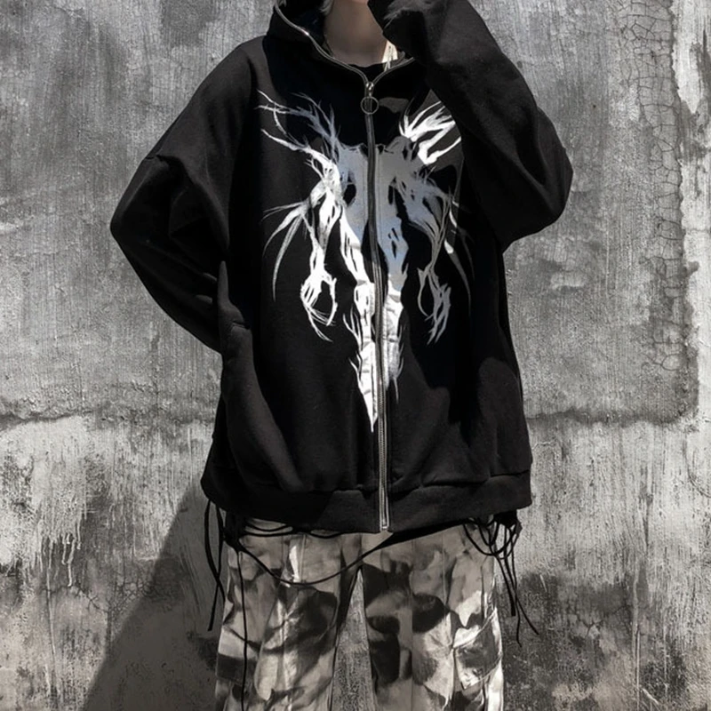 Женская толстовка с капюшоном черная куртка на молнии в готическом стиле большие