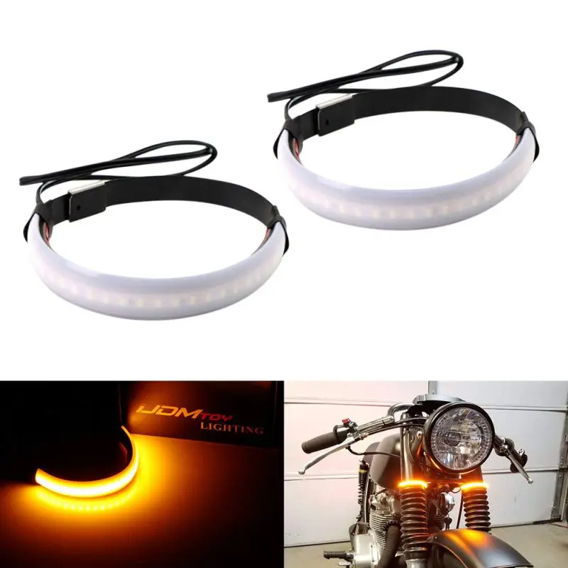 

2 предмета в комплекте желтого цвета Цвет светодиодный Мотоцикл вилка светильник 120 градусов угол обзора сигнала поворота светильник полос...