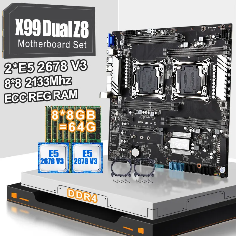 

Материнская плата SZMZ X99 с двойным процессором Z8, LGA 2011-3 в комплекте с E5 2678V3 и 8*8 ГБ DDR4 2133 МГц ECC REG ОЗУ 8 hannels поддержка V3V4