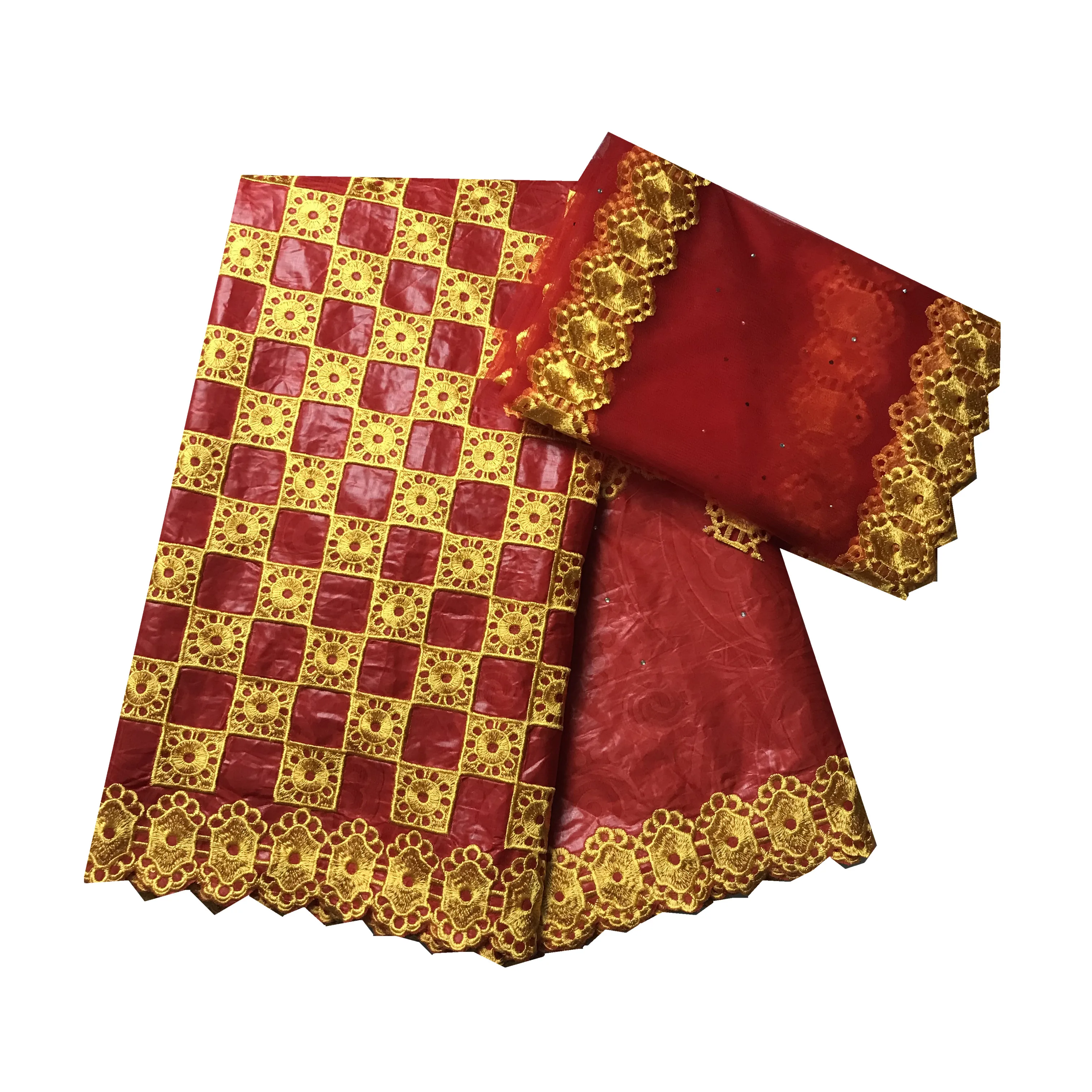 Высококачественная красная и Золотая кружевная ткань с вышивкой Bazin Getzner вышитый