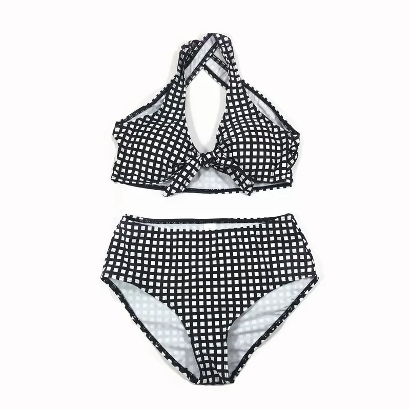 

2021 Women Summer Checked Bikini Set Sexy Y2k High Waist Brazilian Push Up Swimsuit Female Bathing Suit Beachwear String Biquini