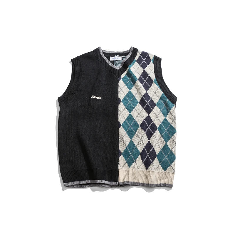 Мужские свитера без рукавов в стиле ретро с узором виде Аргайл акриловый