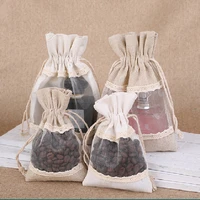 25 50pcs cotton canvas packaging bags mini drawstring pouch small goodie window dust sack for jewelry storage gift candy wedding