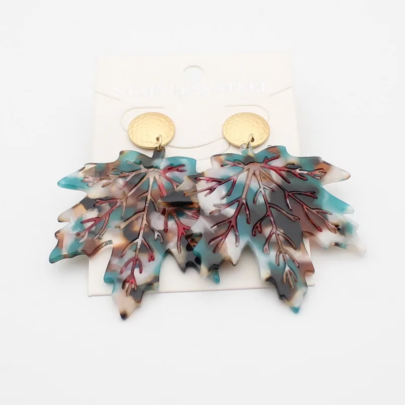 Big Green tortoise shell earrings Bohemian tree leaves long pendant Acrylic Statement Women fashion Plant Jewelry | Украшения и