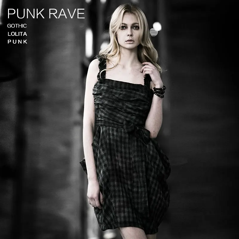 Повседневное женское двухцветное платье на тонких бретельках в стиле панк