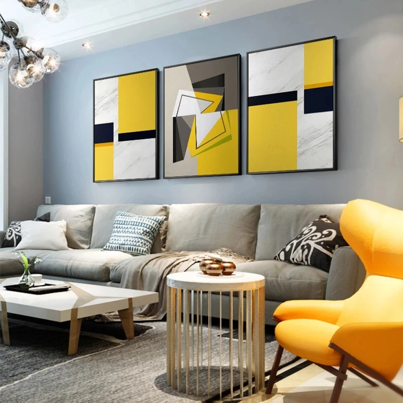

Желтая, белая искусственная пыль, Абстрактная Картина на холсте, домашние художественные Плакаты для спальни, семейный декор в скандинавском стиле