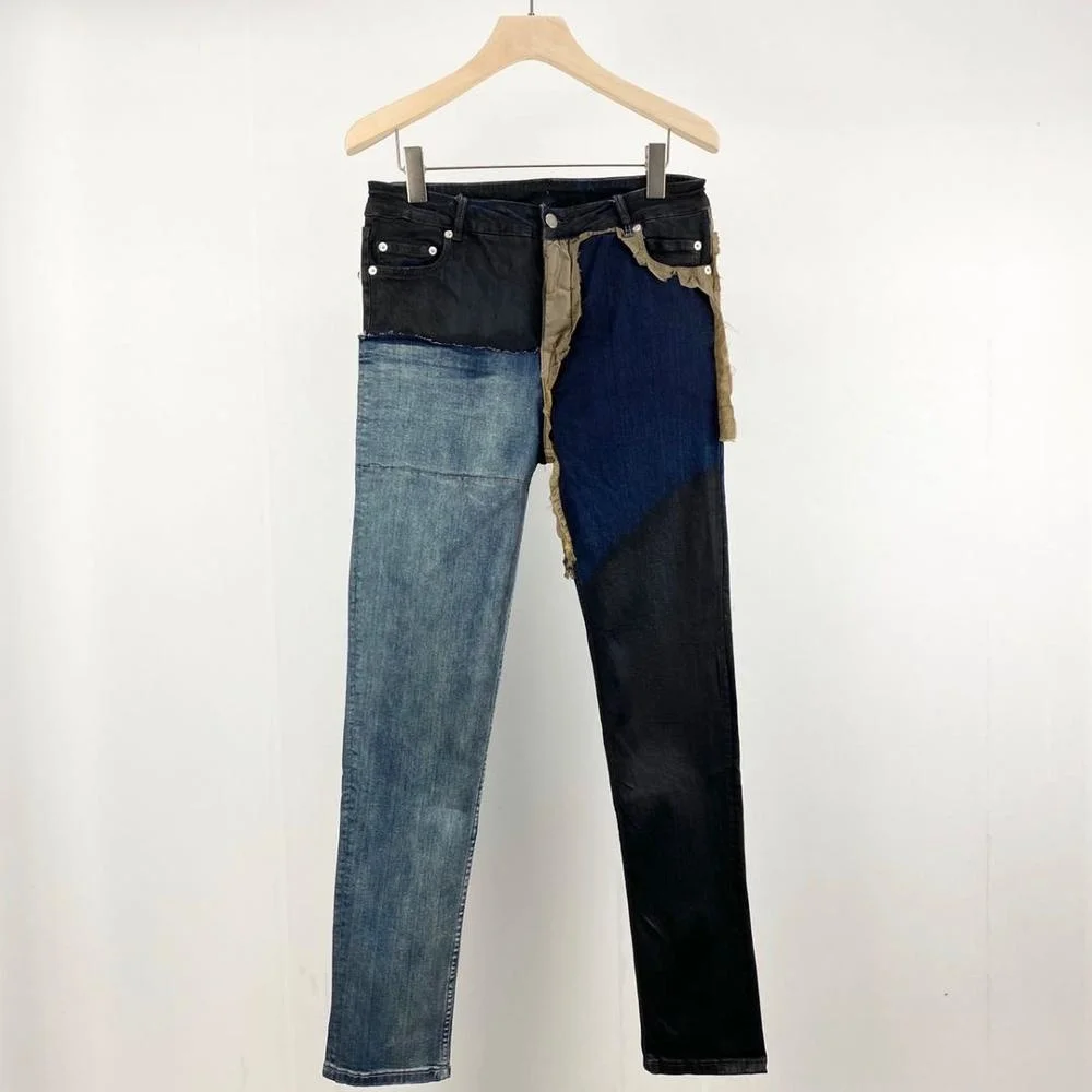 

Мужские восковые Лоскутные эластичные джинсы скинни