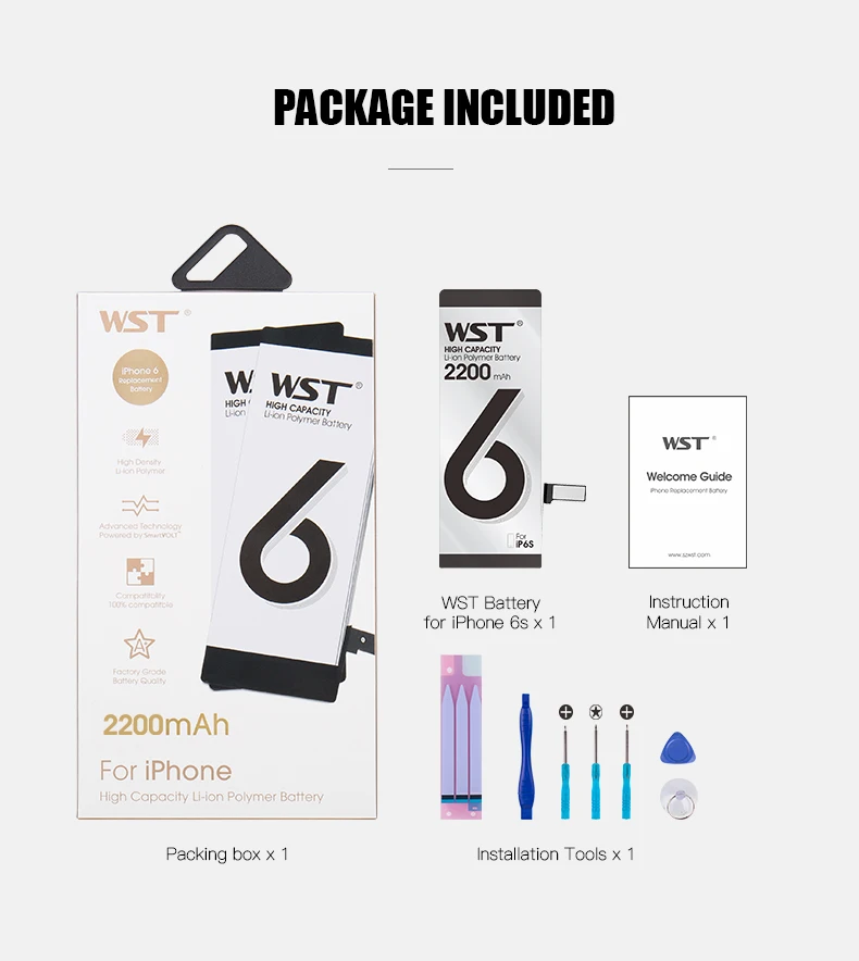 WST аккумулятор для телефона высокой емкости для Apple iPhone 6, 6 S, 7, 5, 5S, сменные батареи, внутренняя батарея для телефона с полным набором инструментов