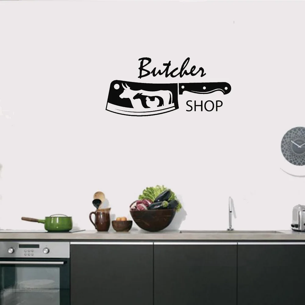 

Knife Bull Chicken Sheep Meat Wall Sticker For Butcher Shop Cartoon Dining Room Restaurant Decor Vinyl Art Mural M0040