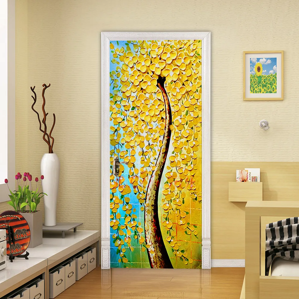 

Creative environmental protection 3D oil painting tree door stickers renovation self-adhesive bedroom wall stickers