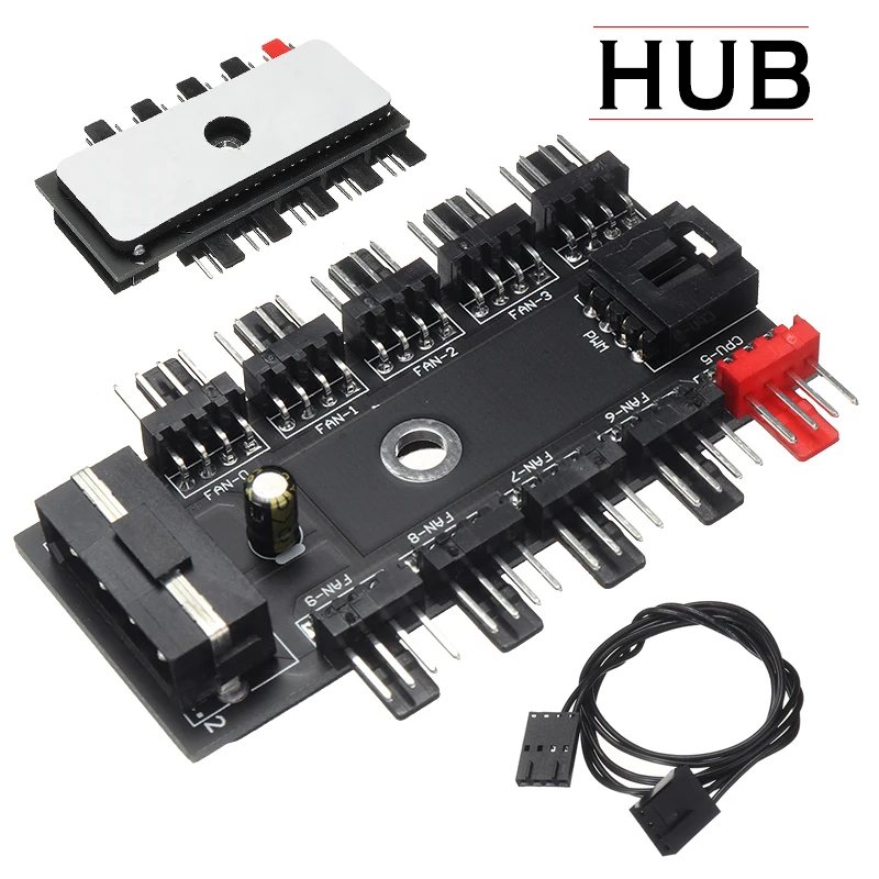 

12V 4-Pin Power Supply Splitter Adapter Durable Computer Fan Hub Adapters 1 to 10 PC Fans Channel Hubs