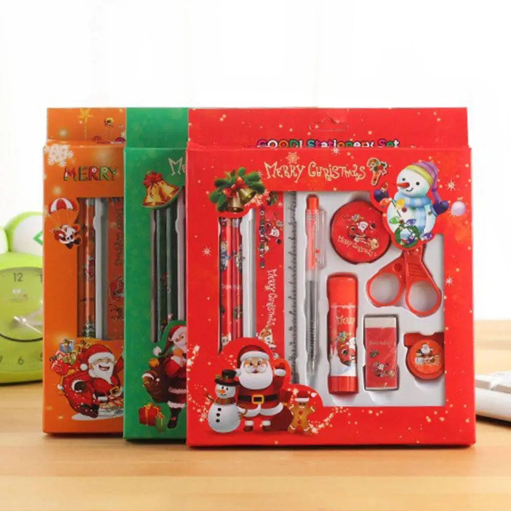 

12Pcs/Set Random Eraser Sharpener Ruler Cute Christmas Writing Supplies Children Solid Glue Stationery Set Pencil Creative