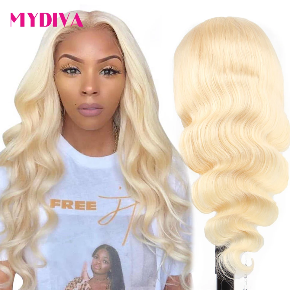 

613 Blonde Lace Frontal Human Hair Wigs 13×4 Body Wave Lace Front Wig Pre Plucked For Women 30 38 Inch Transparent Lace Wig Remy