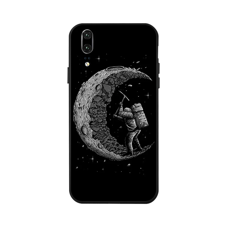

Case For Huawei P20 lite P30 Pro Case Space Moon Astronaut Painted Phone Cover On For Huawei Mate 20 Lite 30 Pro Covers Bumper