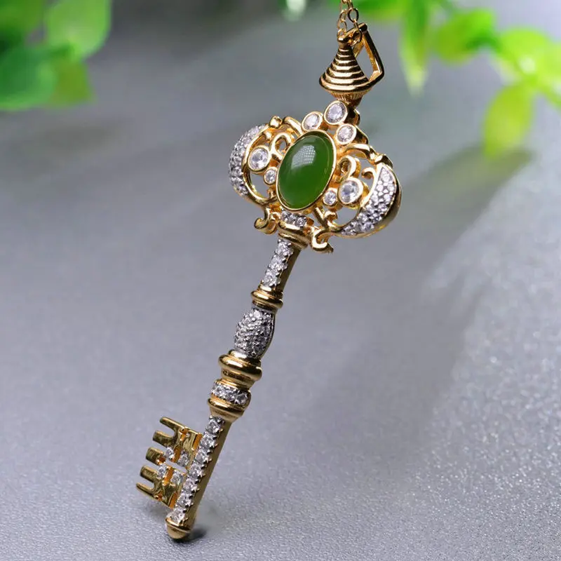 

Russian Tourmaline Pendant Natural Gemstones Russia Tourmaline Key Hollow Out Inlay Pendants Fashion Trend Vintage Jewelry Women