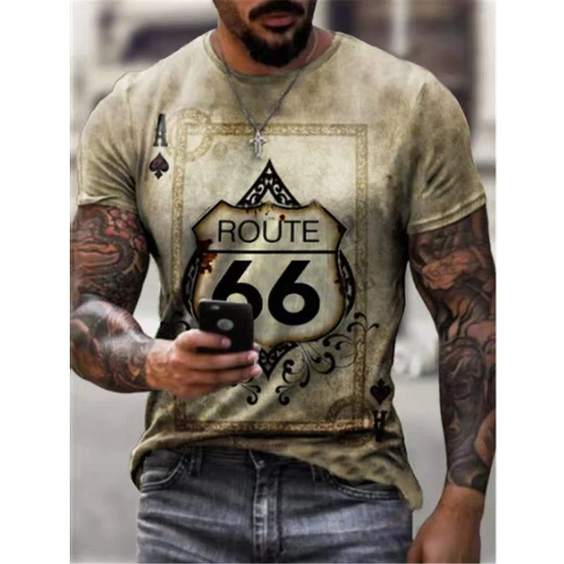 

66 U.s. Highway 3d T-shirt Summer New Style Short-sleeved Sweat-absorbent And Breathable Top O-neck T-shirt Men’s Oversized Shir