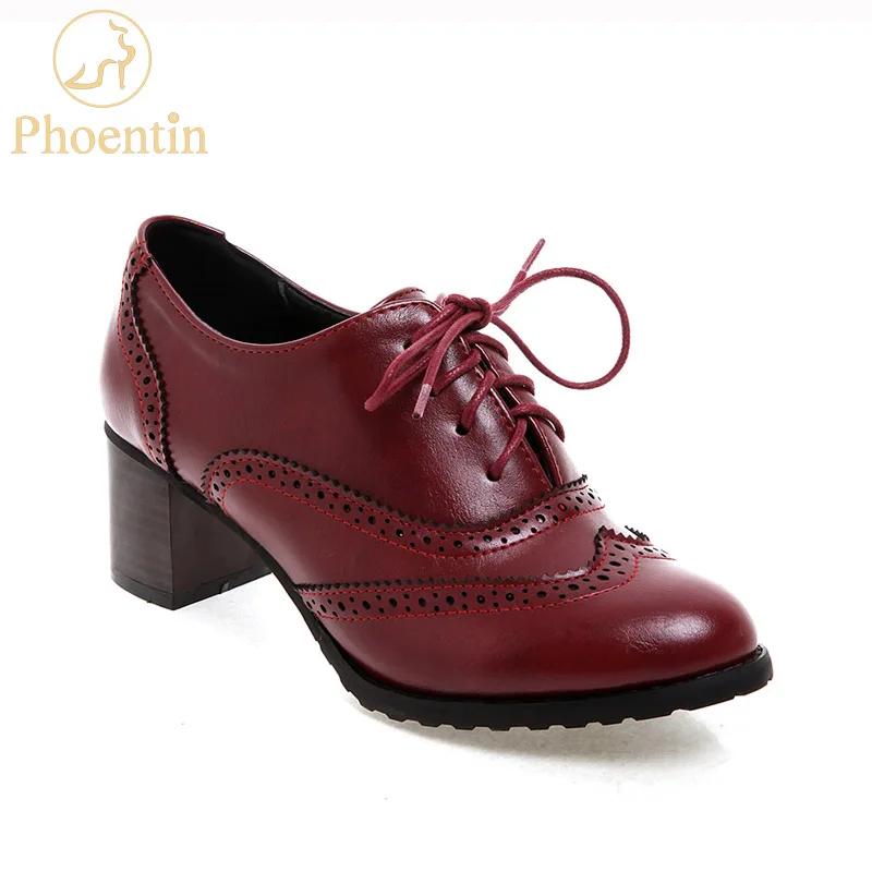 Туфли женские из искусственной кожи на шнуровке винно-красного цвета с круглым