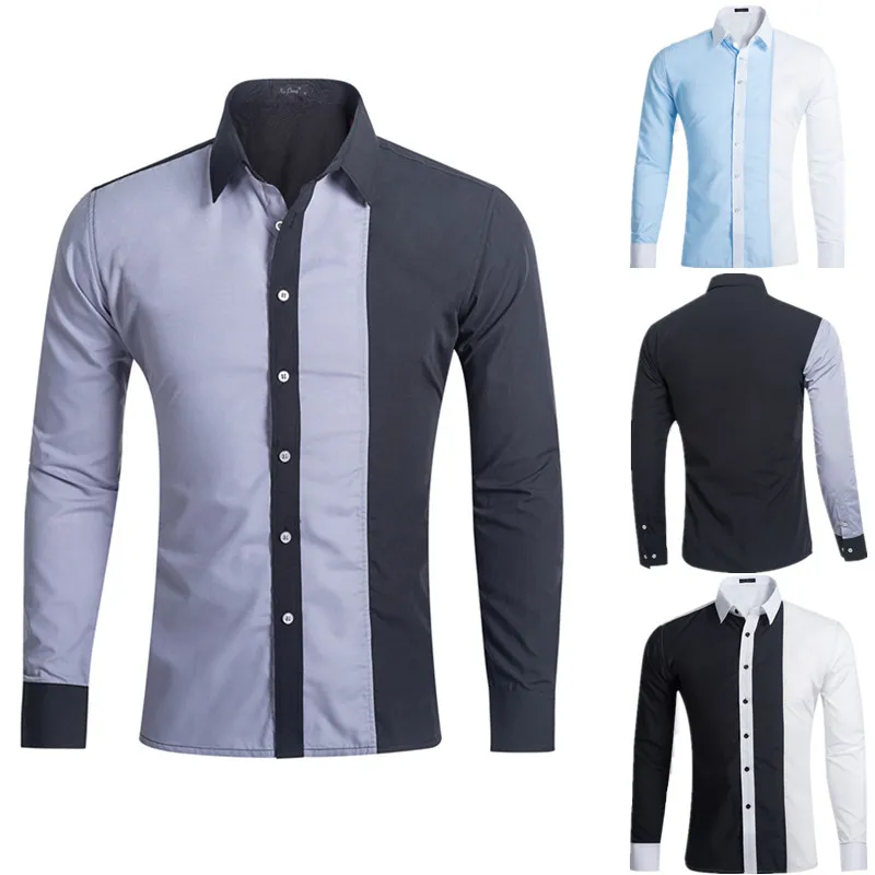 

Повседневная одежда контрастных цветов с длинными рукавами, мужские рубашки, модный трендовый дизайн, мужские деловые повседневные стильн...