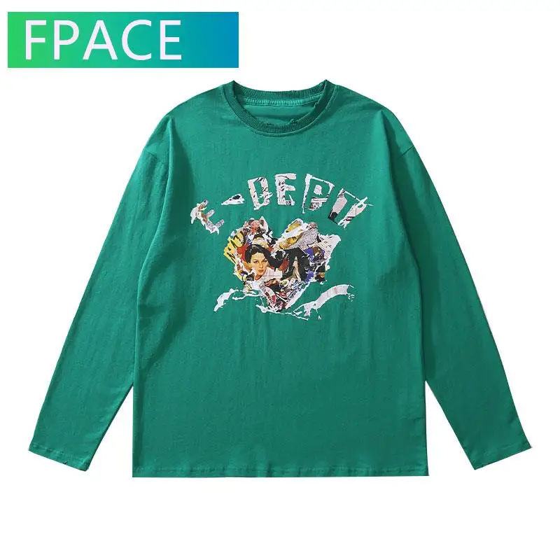 

FPACE Oversized Tees Shirts Hip Hop Creative Heart Poster Print Tshirts Streetwear Harajuku Fashion Loose Long Sleeve Tops