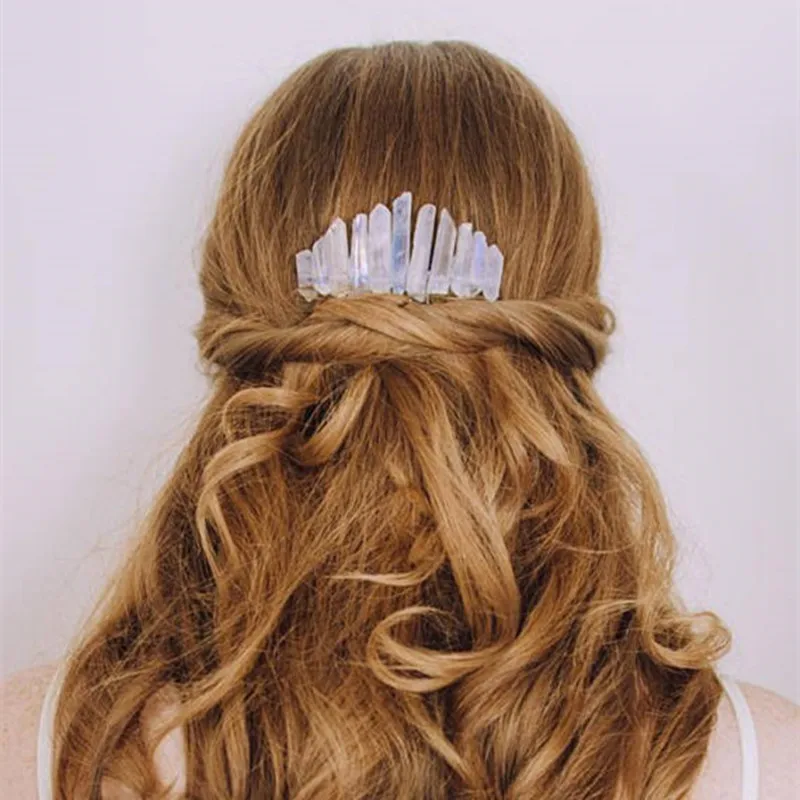 Ангел Аура серебряная с подвесом расческа кристалл кварца Мистик Луна для волос